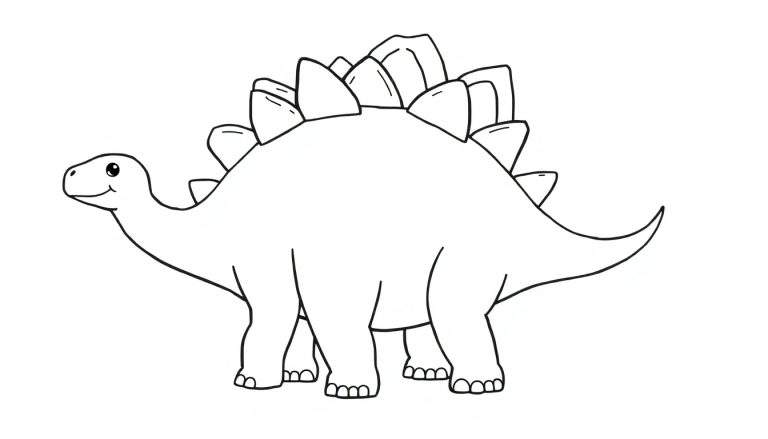 Un estegosaurio amigable para colorear con grandes placas a lo largo de su espalda.