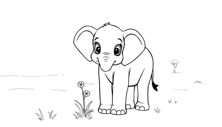 Placa de color de un elefante de dibujos animados.