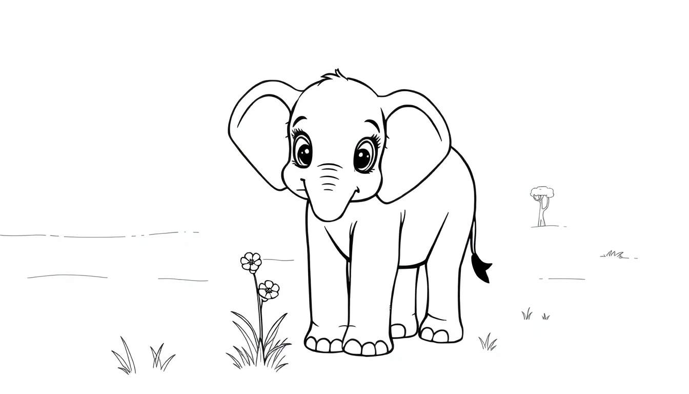 Placa de color de un elefante de dibujos animados.