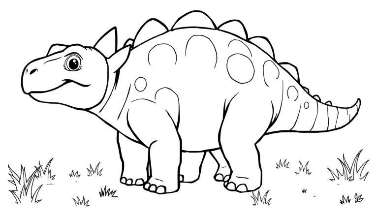 Un dinosaurio amigable con placas de color para colorear.