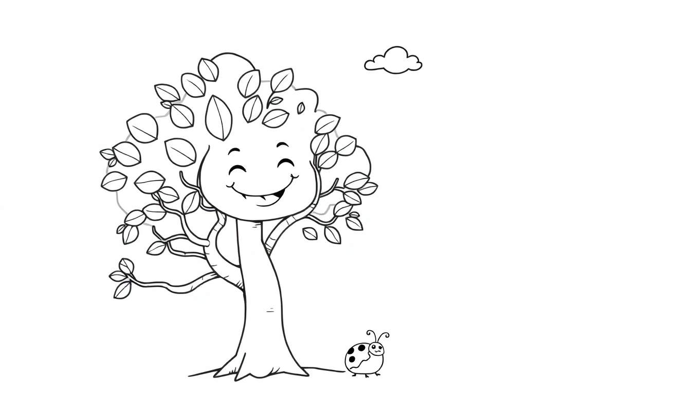 Árbol sonriente listo para ser coloreado en placa de color.