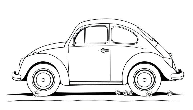 Un escarabajo Volkswagen clásico para colorear, con la placa de color lista para ser pintada.
