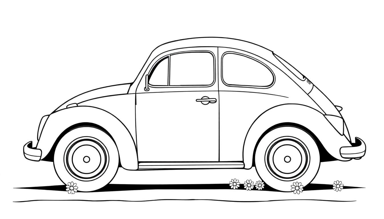 Un escarabajo Volkswagen clásico para colorear, con la placa de color lista para ser pintada.