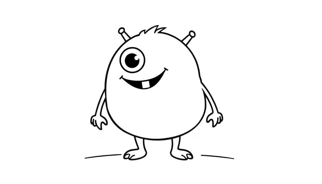 Un monstruo amigable de placa de color, listo para ser coloreado, con un ojo grande y una sonrisa.
