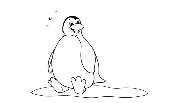 Pingüino de dibujos animados para colorear en una placa de color.
