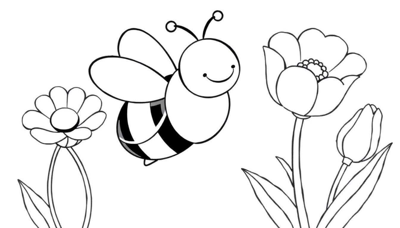 Placa de color de una abeja sonriente con flores