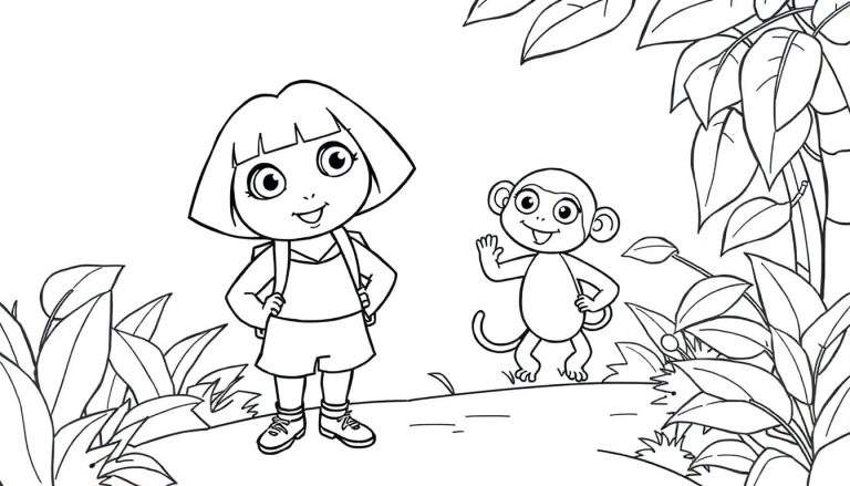 Placa de color de Dora la Exploradora y Boots en la jungla.