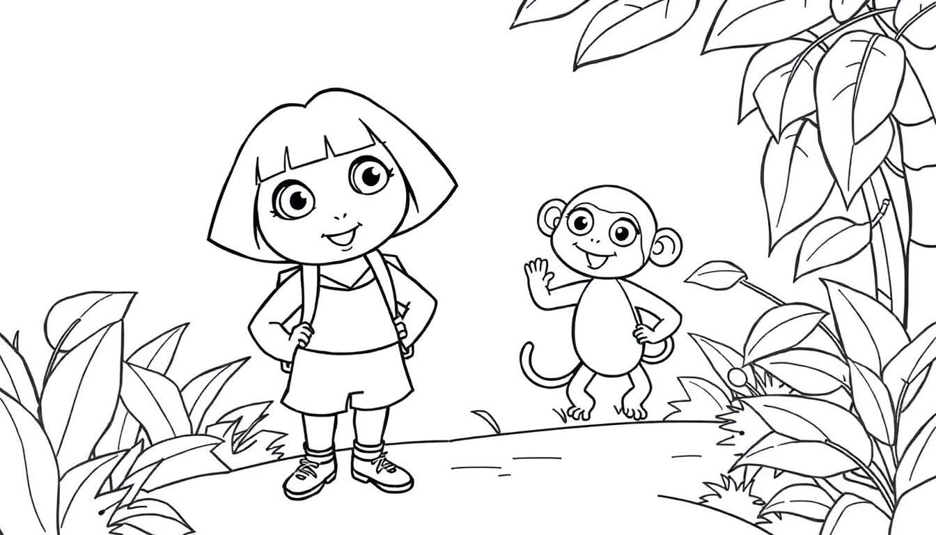Placa de color de Dora la Exploradora y Boots en la jungla.