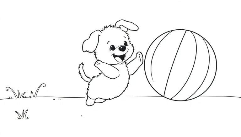 Placa de color para colorear de un cachorro juguetón.