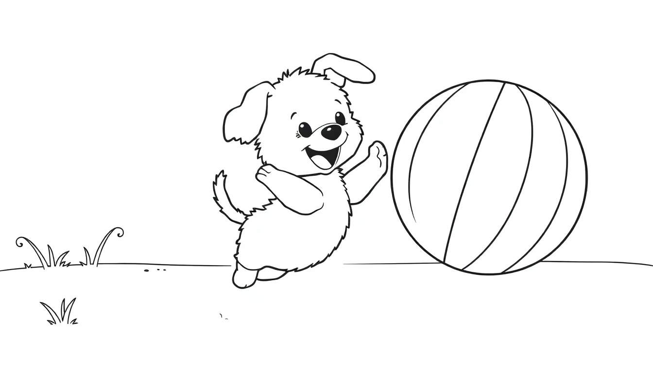 Placa de color para colorear de un cachorro juguetón.