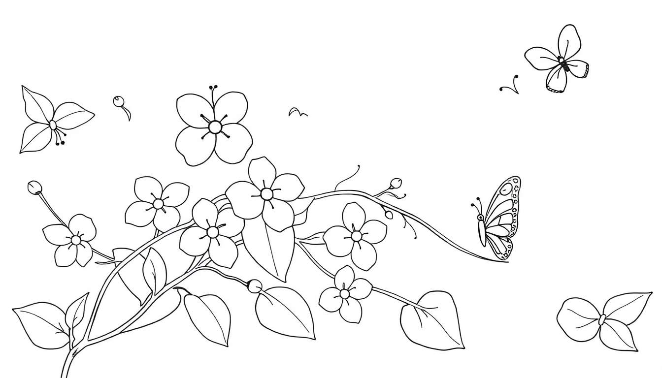 Placa de color de jasmín con mariposas, un dibujo para colorear para niños.