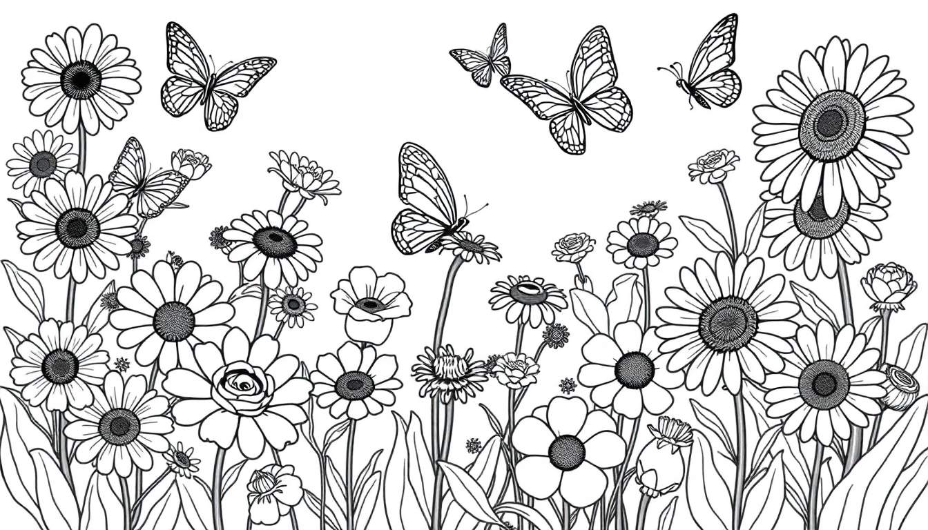 Placa de color con margaritas y mariposas.