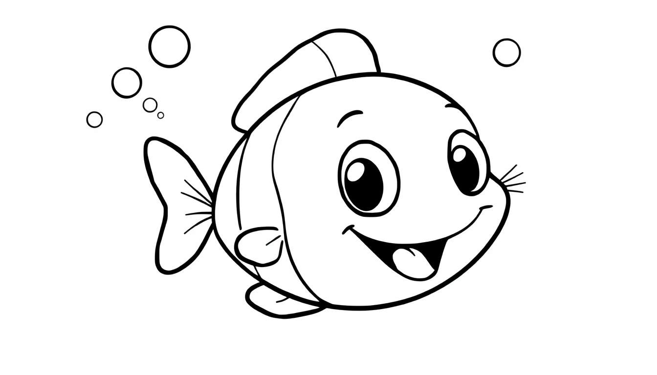 Un pez sonriente y caricaturesco listo para ser coloreado en una placa de color.