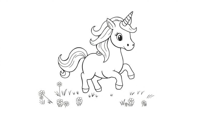 Unicornio encantador en una placa de color listo para ser pintado.
