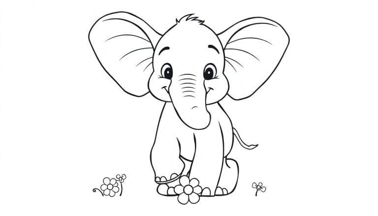 Elefante de dibujos animados en placa de color listo para colorear.