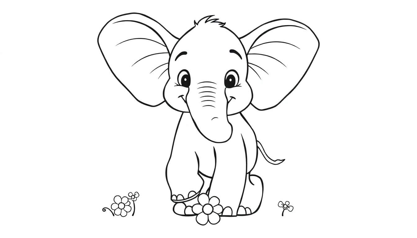 Elefante de dibujos animados en placa de color listo para colorear.