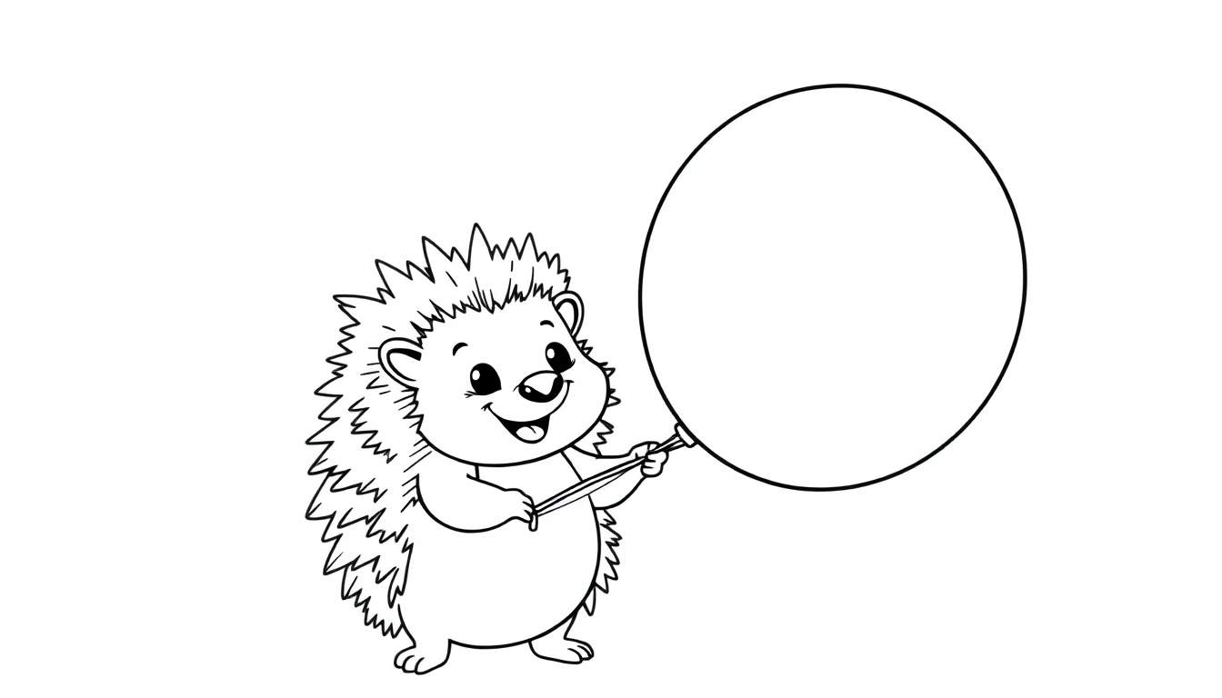 Una placa de color de un erizo sonriente con un globo.