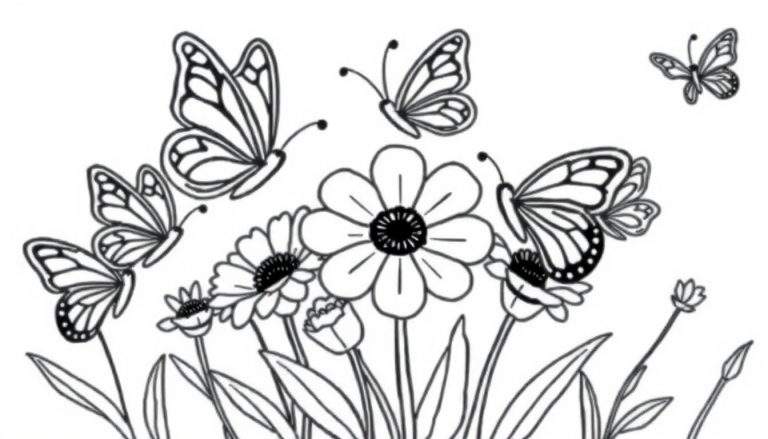 Placa de color de flores y mariposas para niños.