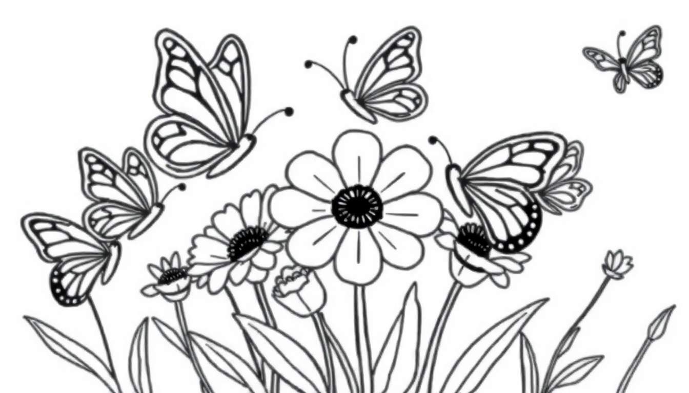 Placa de color de flores y mariposas para niños.