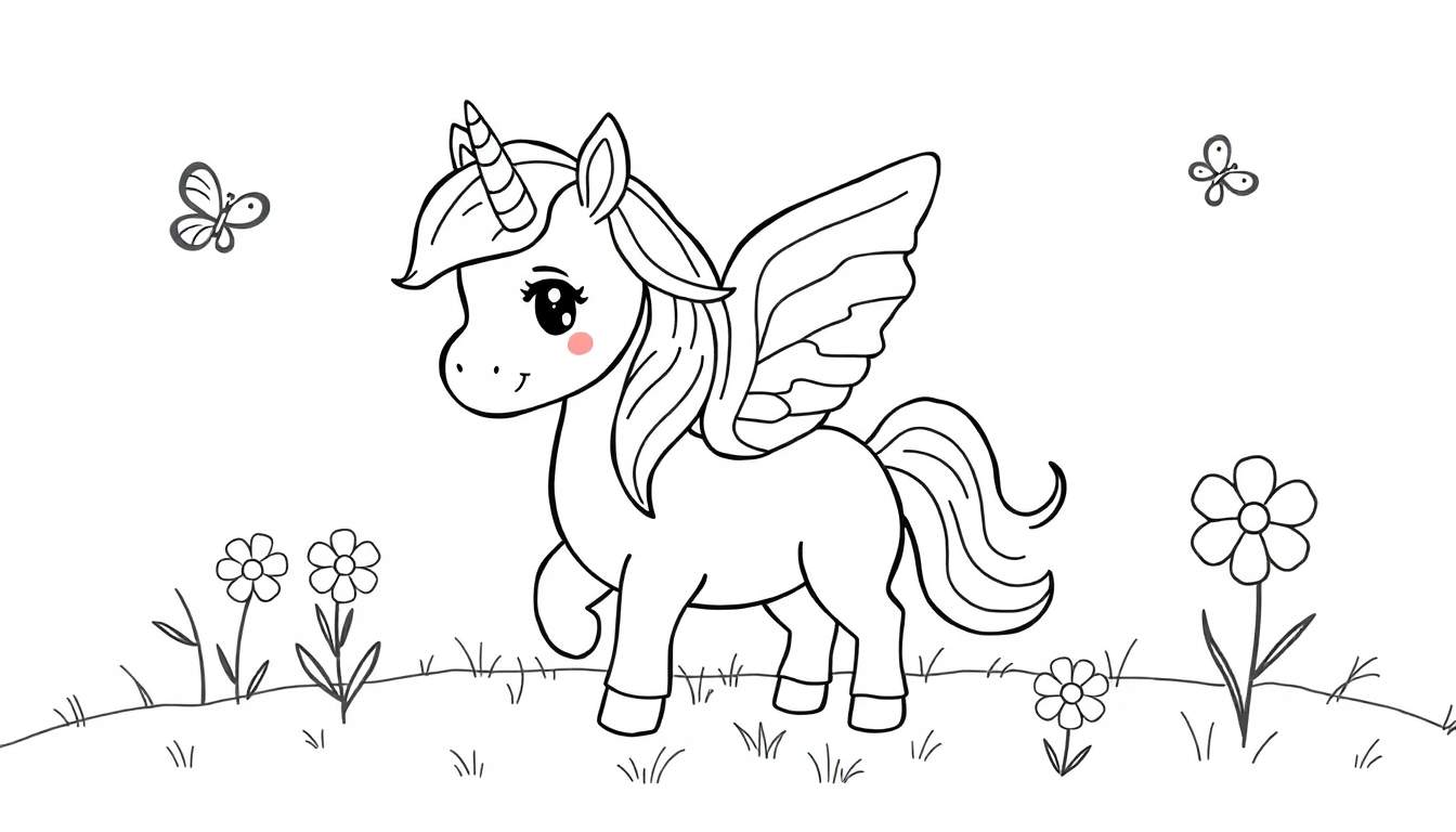 Placa de color de un unicornio alado de dibujos animados