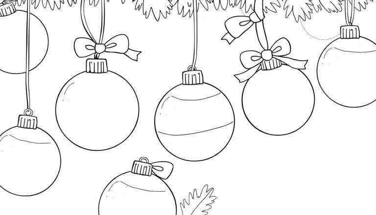 Placa de color para colorear con bolas de Navidad y cintas.
