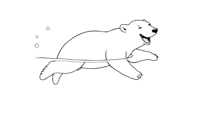 Placa de color de un oso polar sonriendo y nadando con la boca abierta en el agua.