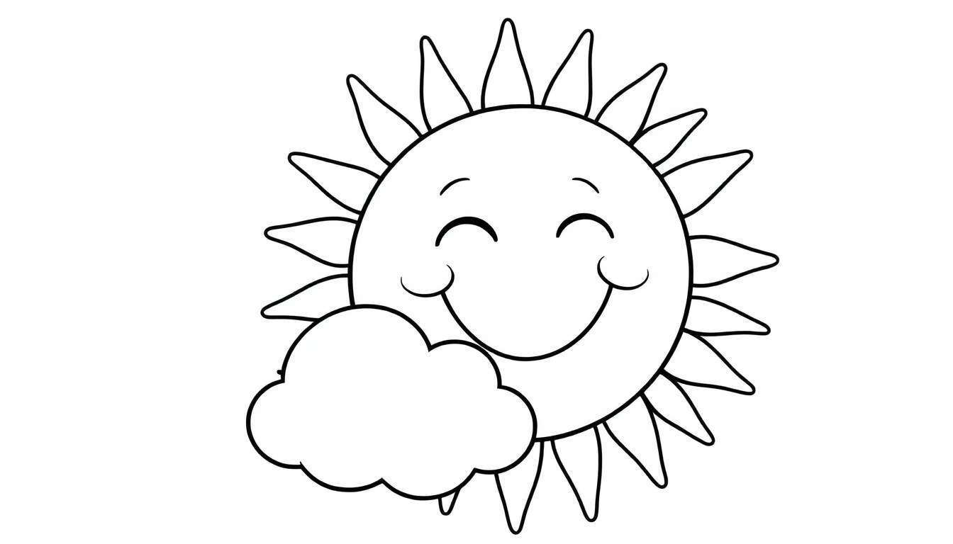 Una placa de color de un sol sonriente y amigable con una nube esponjosa.
