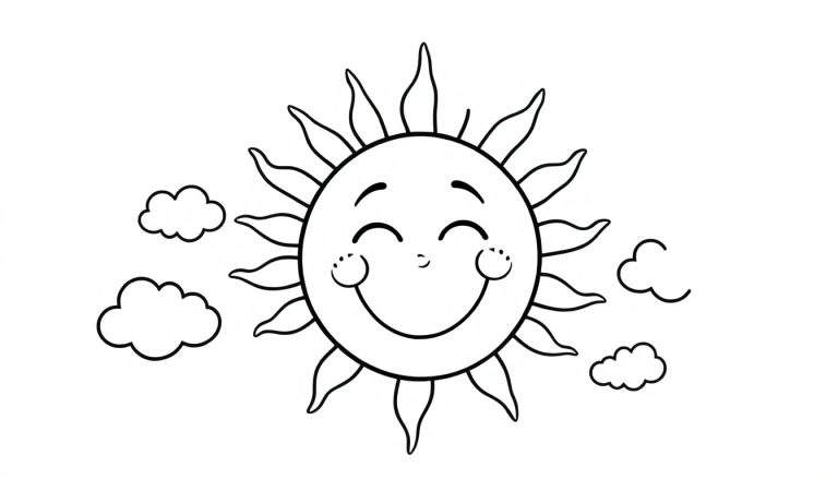 Placa de color de un sol sonriente y nubes.