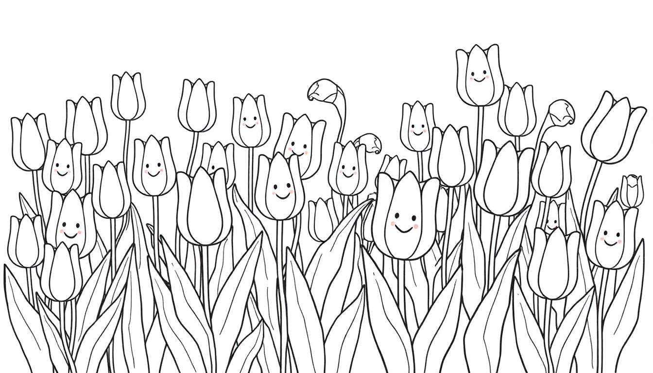 Placa de color con tulipanes sonrientes.