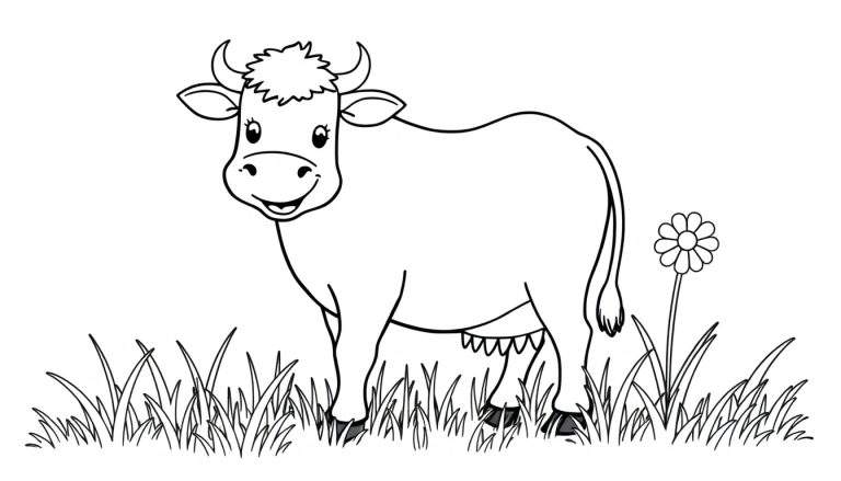 Placa de color de una vaca sonriente en un prado.