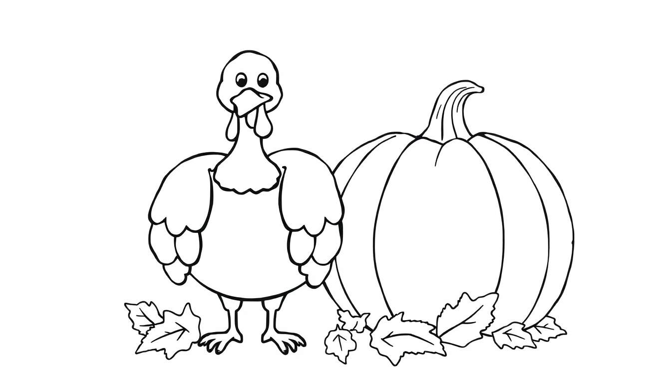 Placa de color de un pavo amigable y una calabaza para colorear.
