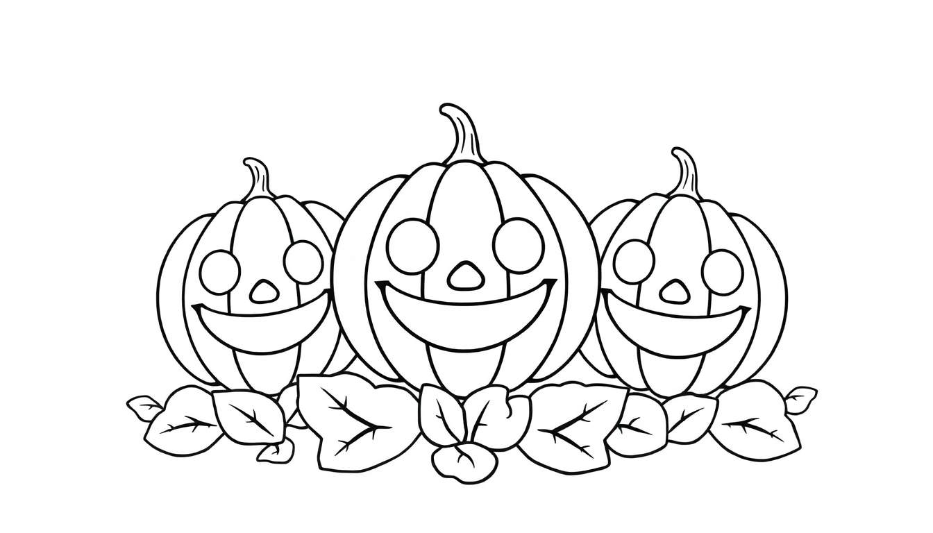 Página para colorear de calabazas de Halloween con placa de color.