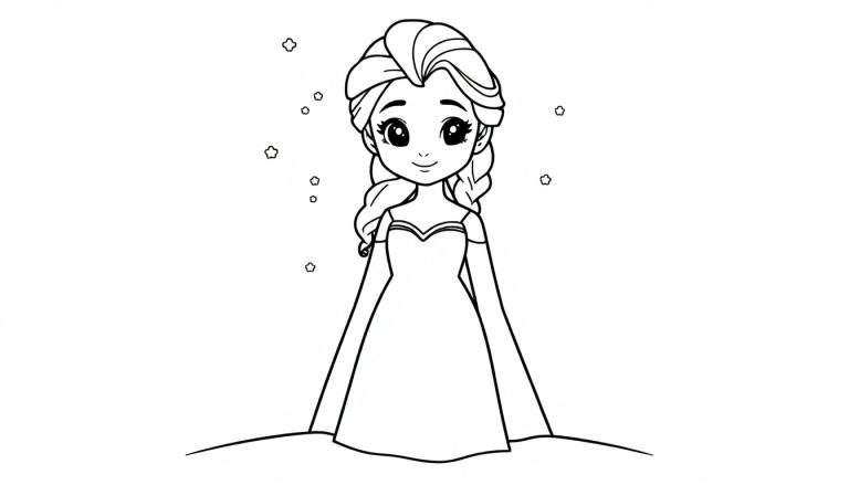 Placa de color de Elsa con su vestido azul y copos de nieve.
