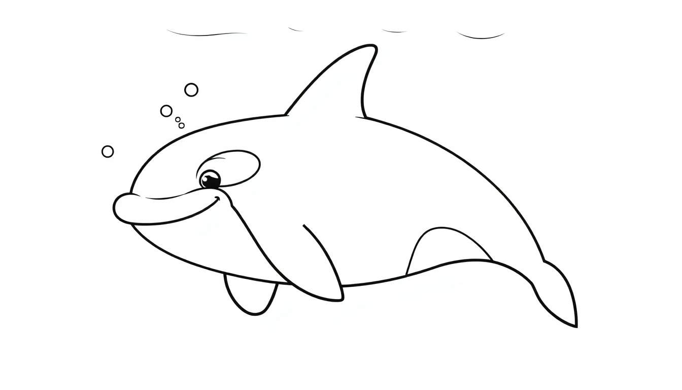 Orca sonriente para colorear, diseño de placa de color