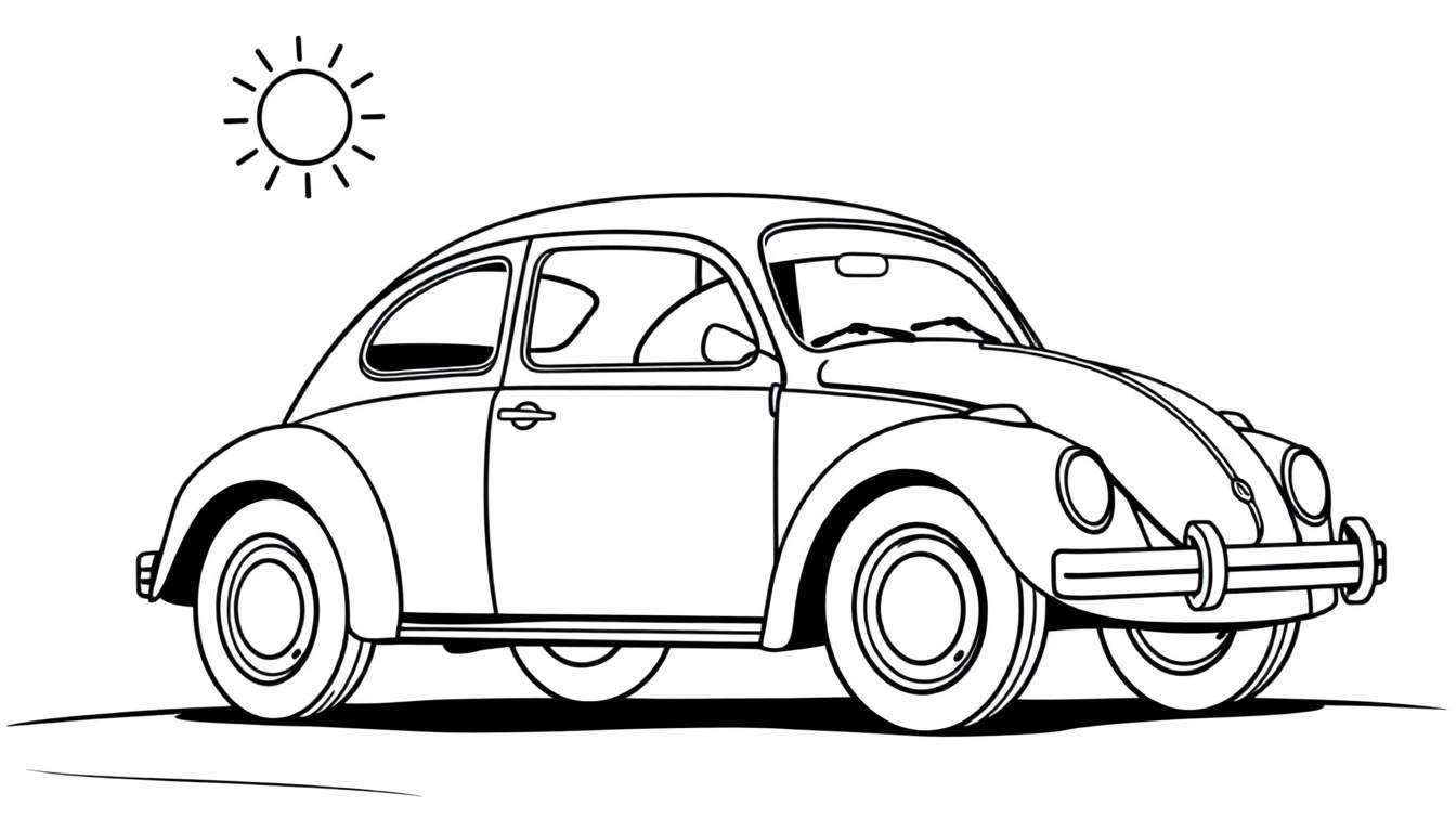 Placa de color de un Volkswagen Beetle clásico bajo el sol.