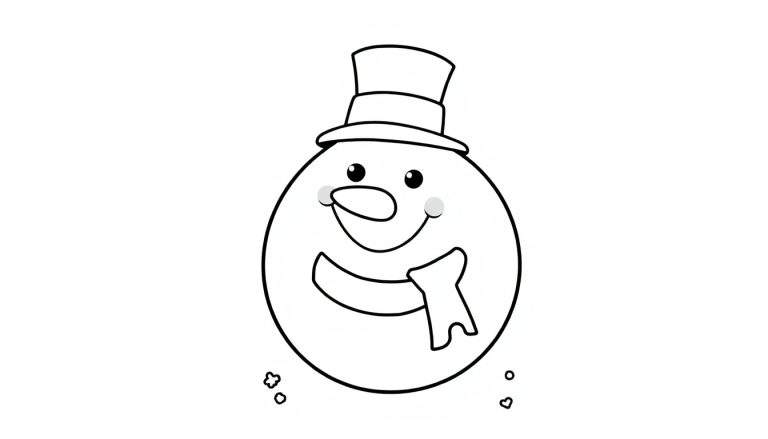 Placa de color de un muñeco de nieve sonriente con sombrero de copa y bufanda.