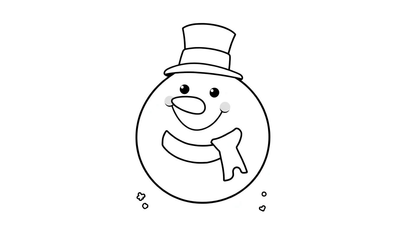 Placa de color de un muñeco de nieve sonriente con sombrero de copa y bufanda.