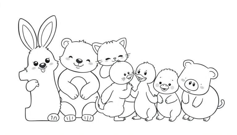 Placa de color con animales adorables para colorear.