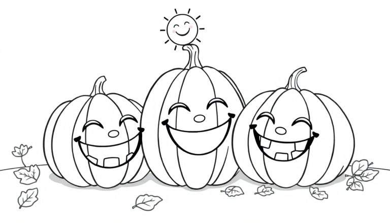 Placa de color de calabazas sonrientes en otoño.