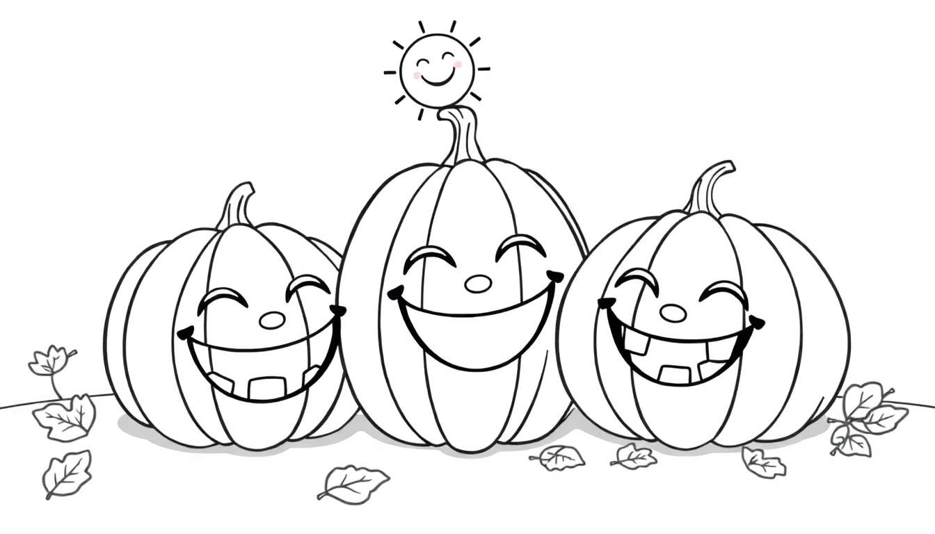 Placa de color de calabazas sonrientes en otoño.