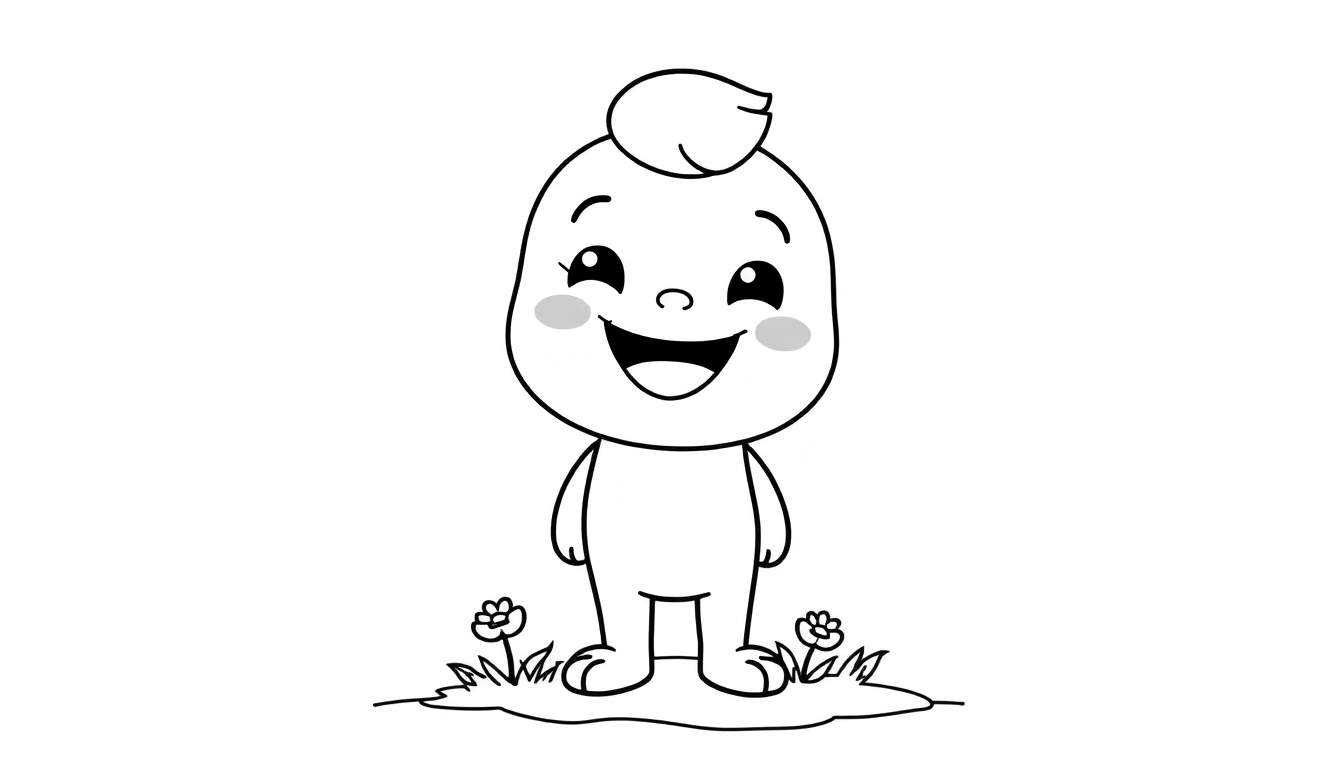 Placa de color de personaje de Toca Boca sonriendo en un montículo de flores