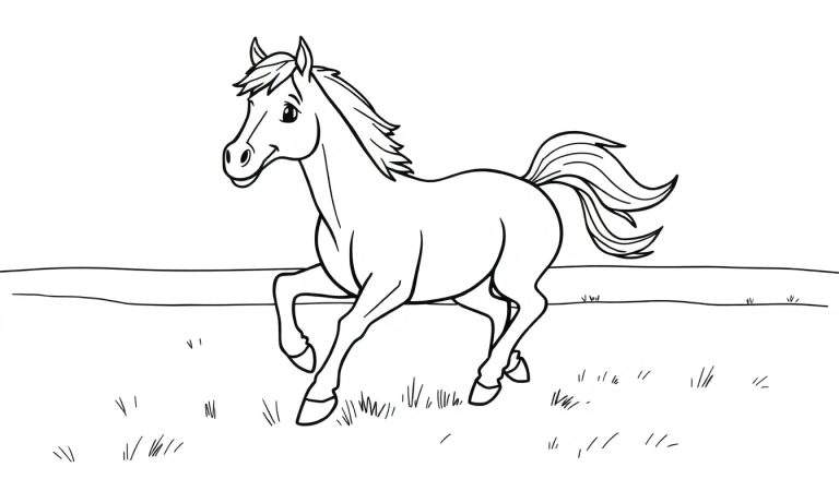 Placa de color de un caballo corriendo en un campo.
