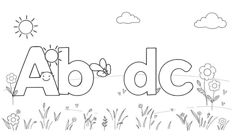 Placa de color con letras del alfabeto y dibujos para niños.