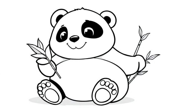 Placa de color de un panda amigable con bambú.
