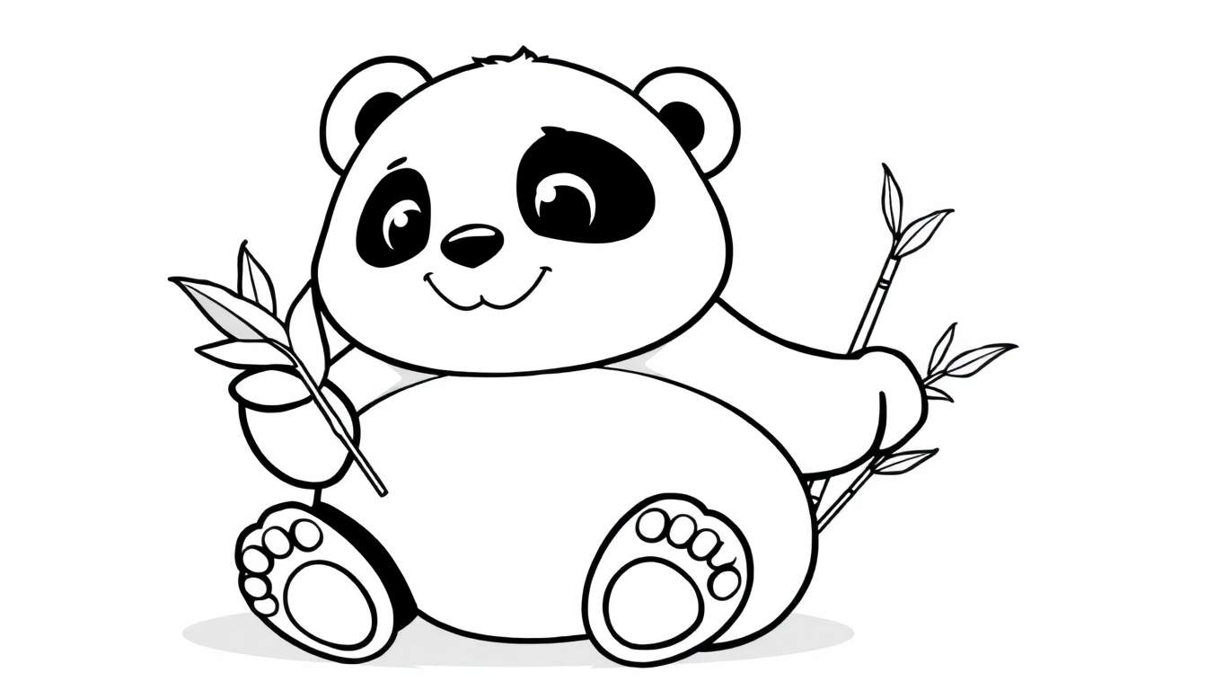 Placa de color de un panda amigable con bambú.