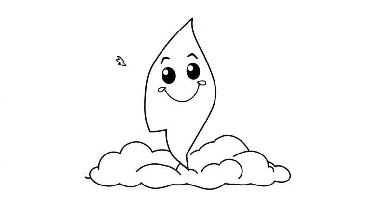Placa de color de un rayo amigable con una cara sonriente y una base de nube.