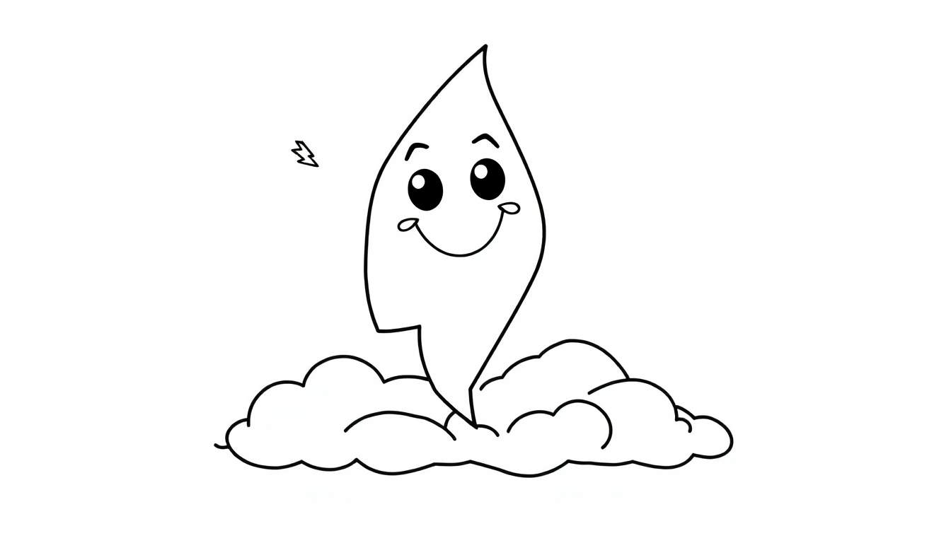 Placa de color de un rayo amigable con una cara sonriente y una base de nube.