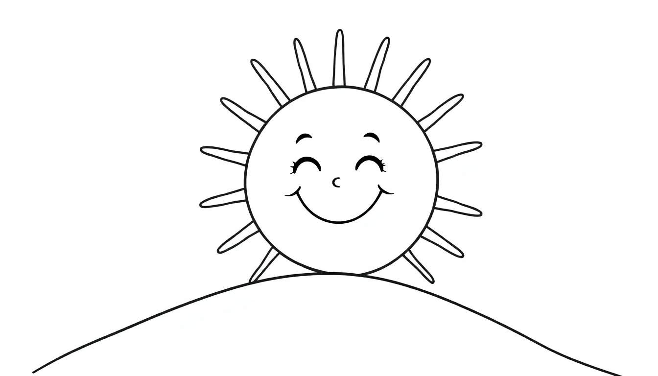 Placa de color de un sol sonriente sobre una colina.