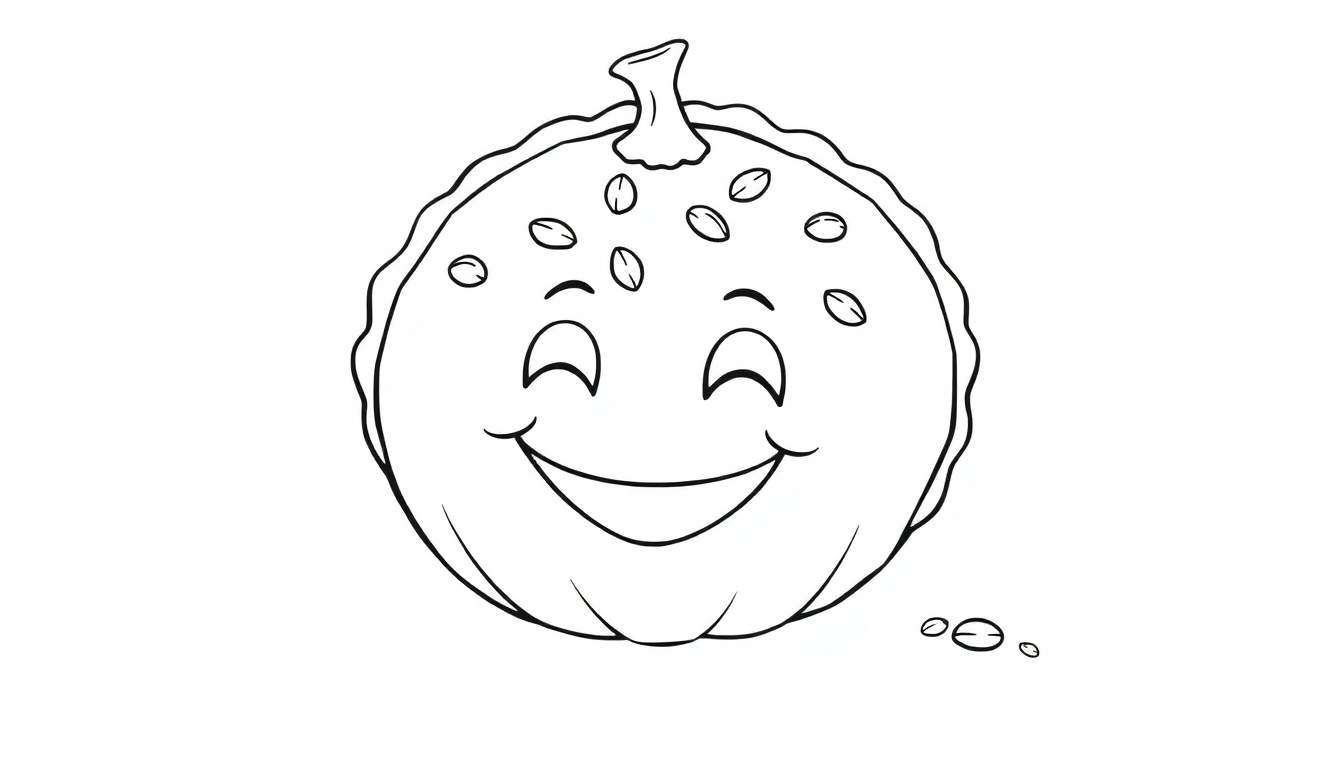 Placa de color de un pastel de calabaza sonriente con semillas.