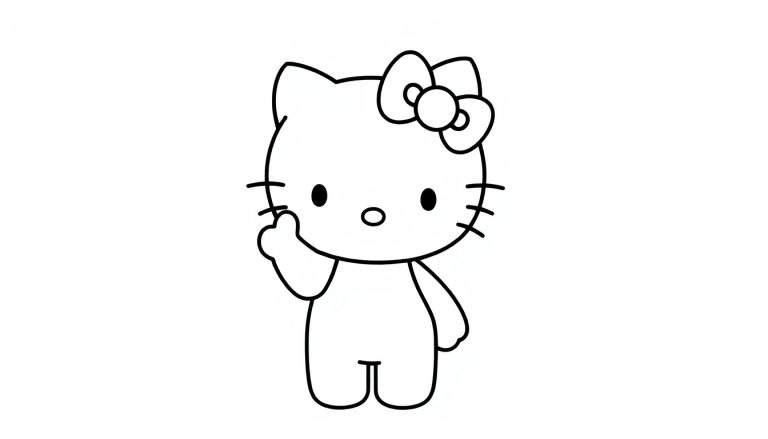 Placa de color de Hello Kitty saludando con la mano.